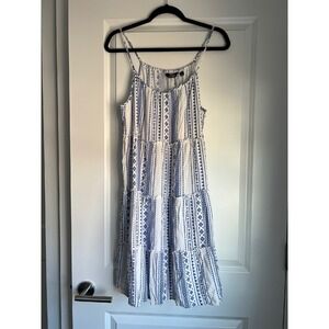 Mile Gabrielle Tiered Dress - Sleeveless Casual Sundress Blue White - Size S‎